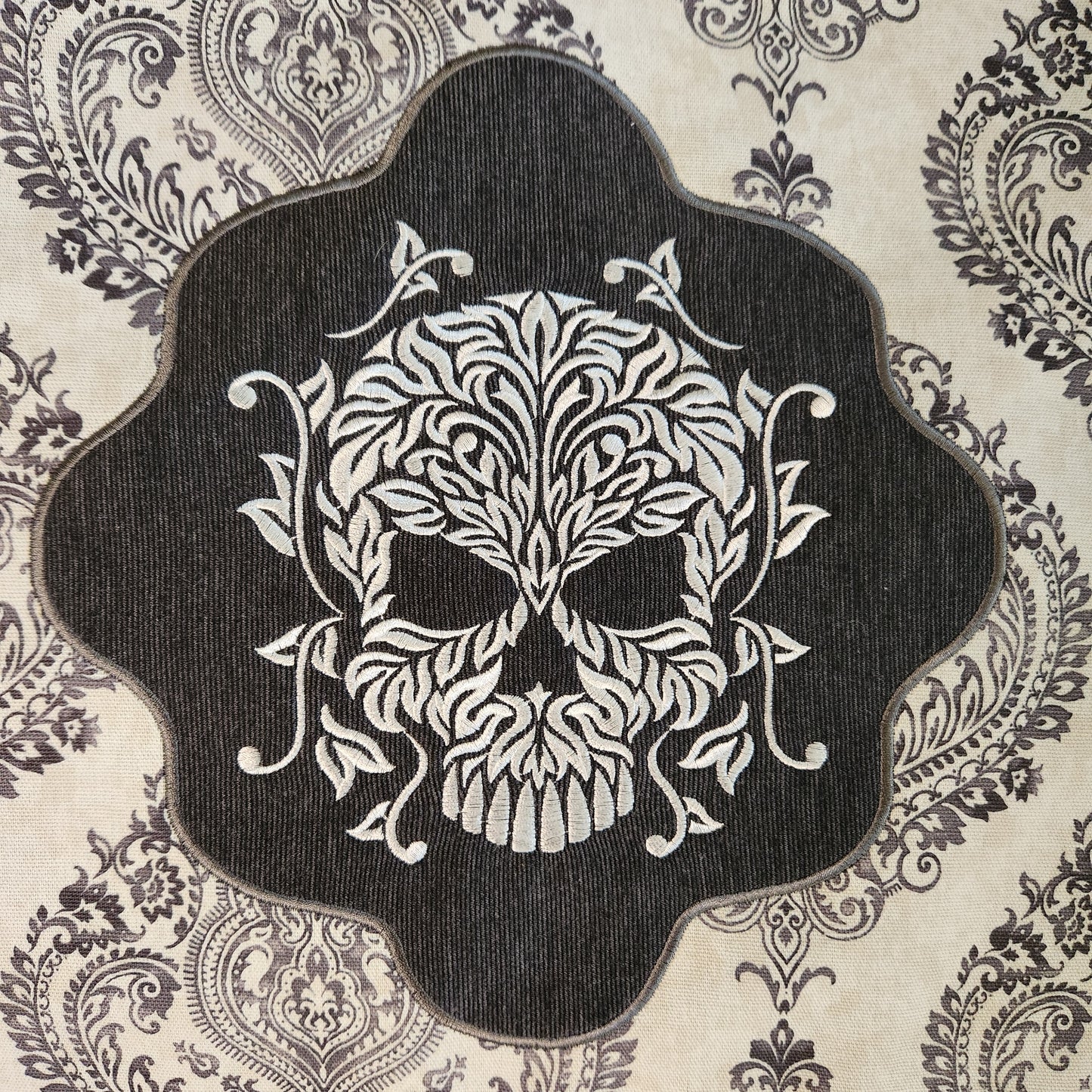 Damask Skull Pillow Set in charcoal & cream