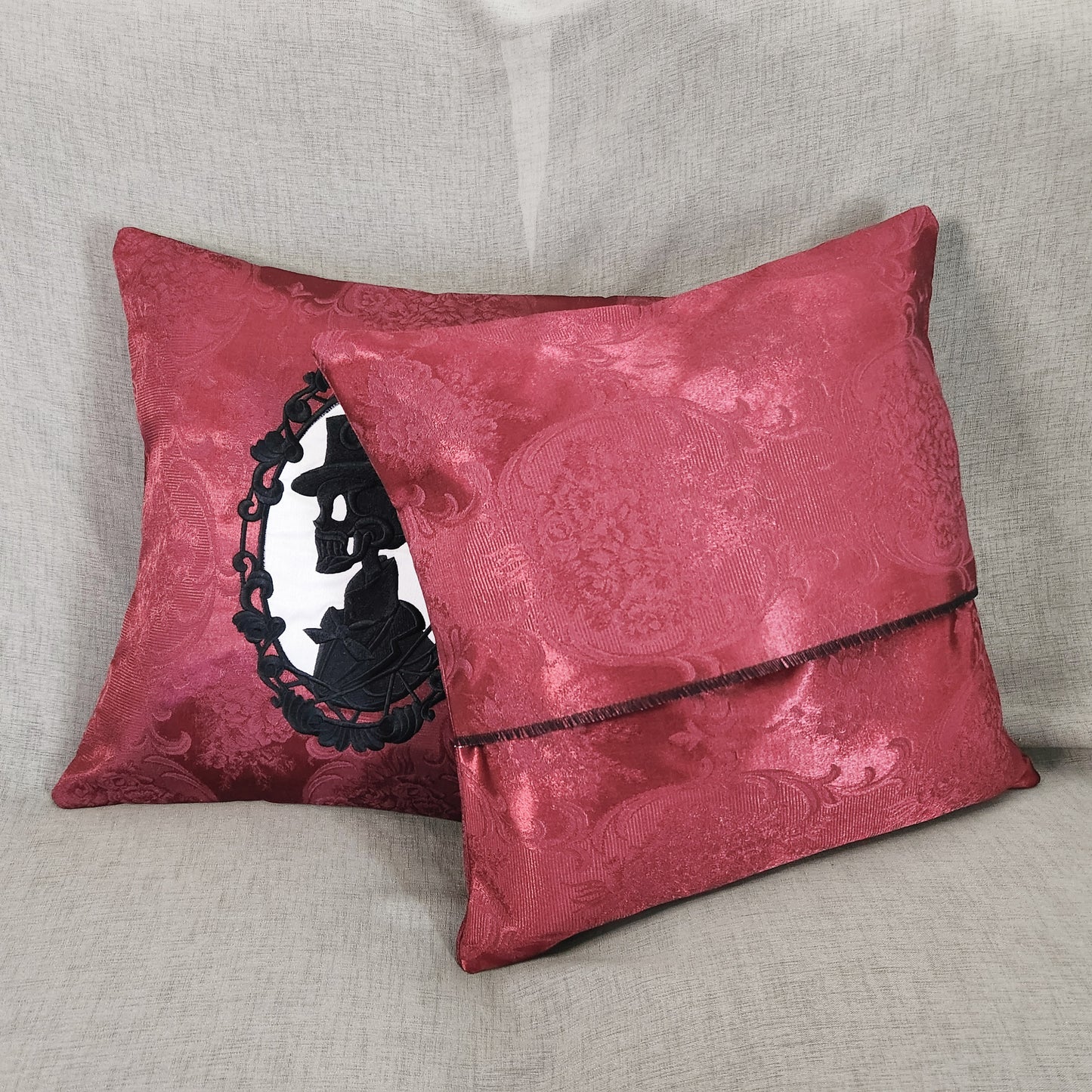 Cameo Couple Pillow Set in burgundy, black & cream