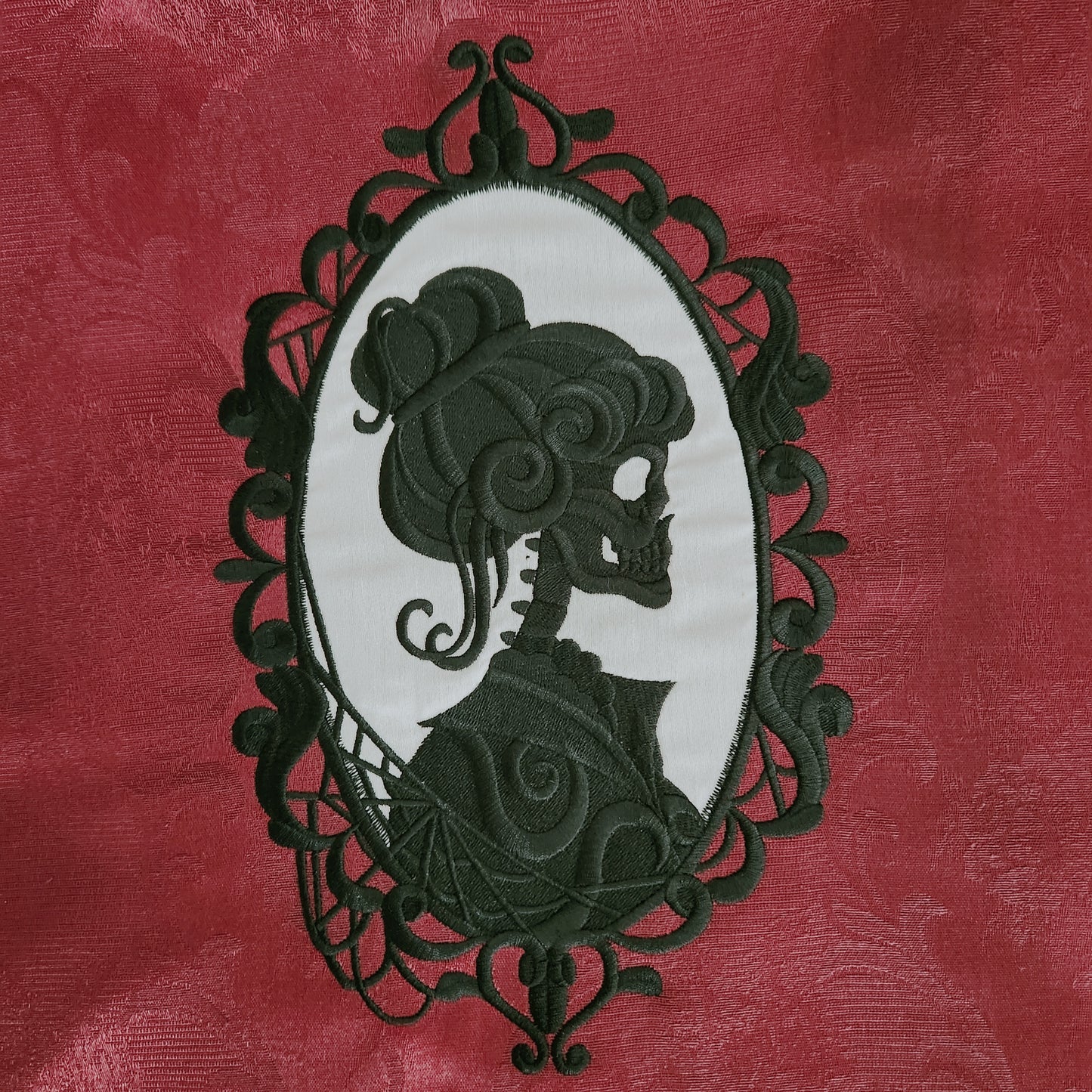 Cameo Couple Pillow Set in burgundy, black & cream